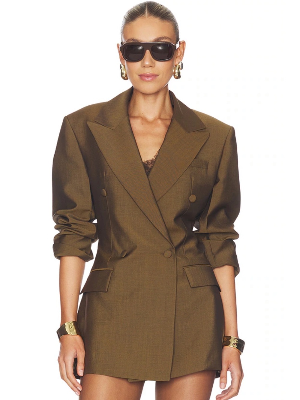 NWT Rohe Hourglass Wool Mohair Blazer Size 40  Golden Brown
